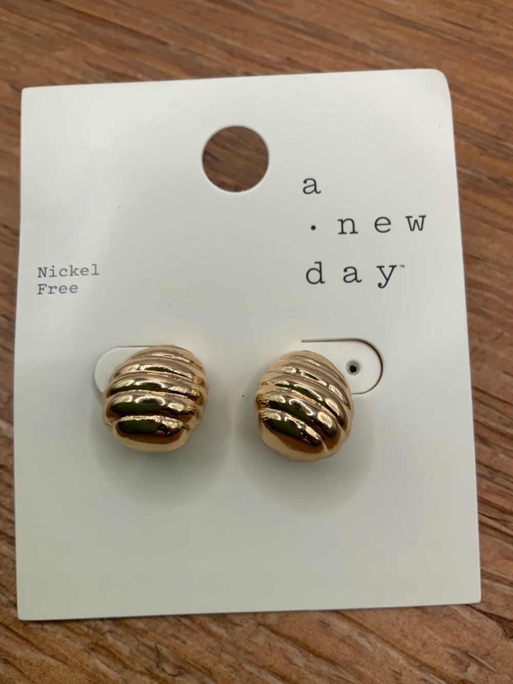 A.New Day Gold Tone Ribbed Dome Stud Earrings